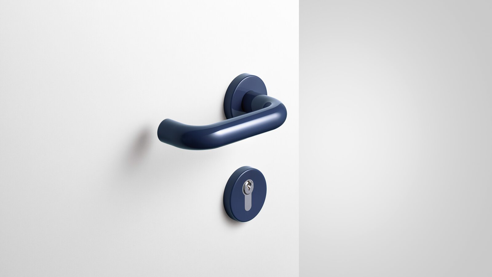 Béquille de porte HEWI bleu acier Béquille de porte avec rosace à clé en polyamide de couleur bleu acier
